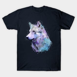 Dramabite Watercolor wolf painting animal wildlife wilderness artistic T-Shirt